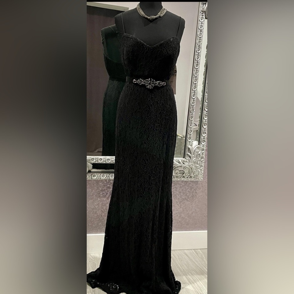 Hayley Paige Black Lace Formal Gown